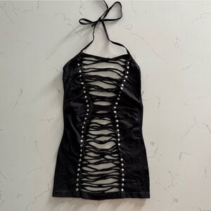 Elegant Black Halter cutout intimate Dress with studded detail